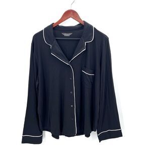 Victoria's Secret Black Pink Trim Long Sleeve Sleep Shirt Pajama Top